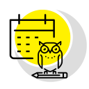 Study Session (icon) represented by a calendar and owl